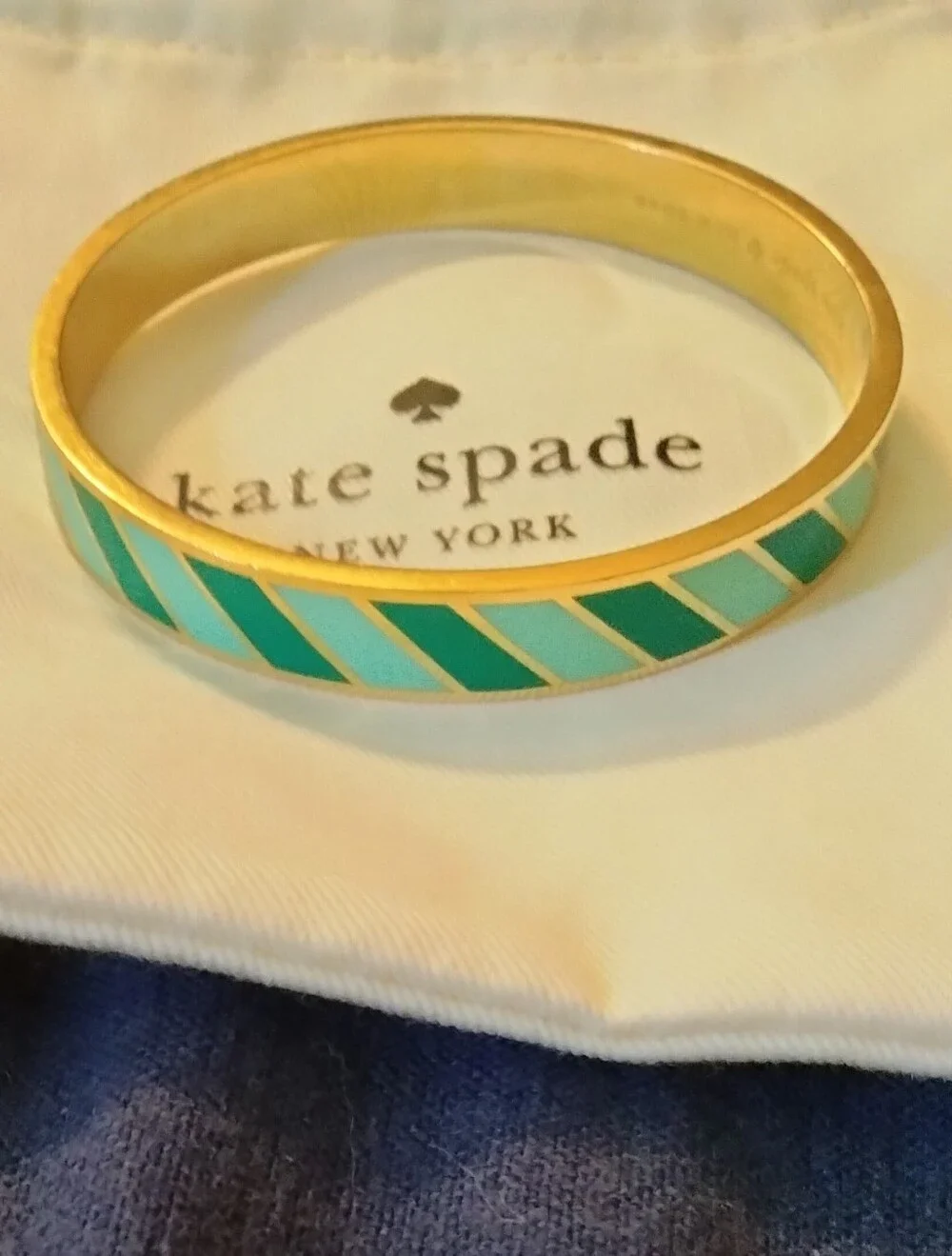 kate spade diagonal stripe enamel bangle TOE THE LINE green blue gold-tone - Picture 1 of 8